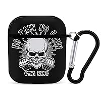 No Pain No Gain Gym King Funny Protective Hard Cover Compatible with Airpods Case with Keychain Workout Travel Black-Style