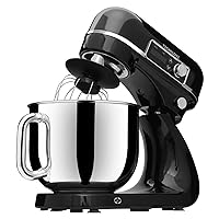 Stand Mixer 6.3 Quart, 12 Speeds 300W DC Motor, Planetary Action, Digital Timer with Stainless Steel Mixing Bow, Dough Hook, Flat Beater, Whisk and Splash Guard (Black)