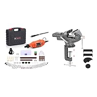 GOXAWEE Rotary Tool Kit with 140pcs Accessories Orange and Bench Vise Bundle