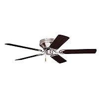 kathy ireland HOME Snugger Flush Mount Ceiling Fan | Indoor Fixture with Low Profile Design | 5 Reversible Blades with 3-Speed Motor and Pull Chain | Light Kit Adaptable, 42 Inch, Brushed Steel