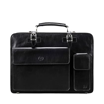 Maxwell Scott - Mens Luxury Italian Leather Large Square Briefcase - Zip Closure - Handmade in Italy - The Alanzo