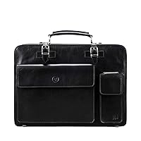 Maxwell Scott - Mens Luxury Italian Leather Large Square Briefcase - Zip Closure - Handmade in Italy - The Alanzo