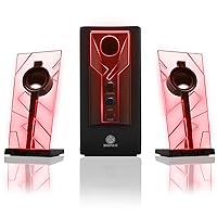 GOgroove BassPULSE 2.1 Computer Speakers with Red LED Glow Lights and Powered Subwoofer - Gaming Speaker System for Music on Desktop, Laptop, PC with 40 Watts, Heavy Bass
