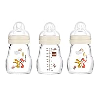MAM Feel Good Slow Flow Premium Glass Bottle, Easy Switch Between Breast and Bottle, 5oz, 0+ Months, Unisex, 3 Pack
