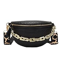 Thick Chain Women's Fanny Pack Plaid Leather Waist Bag Shoulder Crossbody Chest Bags Luxury Designer Handbags Female Belt Bag, black, Classic