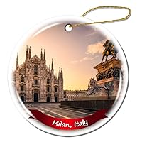 Piazza del Duomo Milano Italy Sunrise Milan Italy Christmas Ornament Porcelain Double-Sided Ceramic Ornament,3 Inches