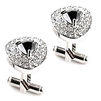 Luxury Black Crystal White Rhinestones Heart Cufflinks for Women Men Shirt, Ltvystore Jewelry Trendy Geometric Cuff Links Buttons with Box