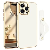 GUAGUA for iPhone 15 Pro Case 6.1 Inch with Wrist Strap Slim Soft Electroplated TPU iPhone 15 Pro Phone Case Shockproof Protective Adjustable Wristband Kickstand Case for iPhone 15 Pro, White