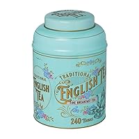 Vintage Victorian Tea Tin with 240 English Breakfast Teabags for Tea Lovers, Forget Me Not Florals & Classic Tea Set Design