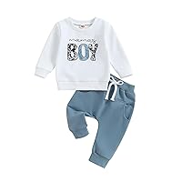 Murnouche Toddler Baby Boy Fall Winter Outfits Letter Crewneck Sweatshirt Casual Pants 2Pcs Clothes Set