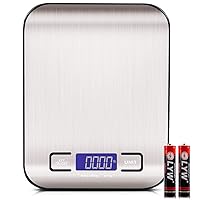 Digital Food Kitchen Scale Weight Grams and Oz, LED Backlit Display (AAA Battery), Stainless Steel, 5KG, Black