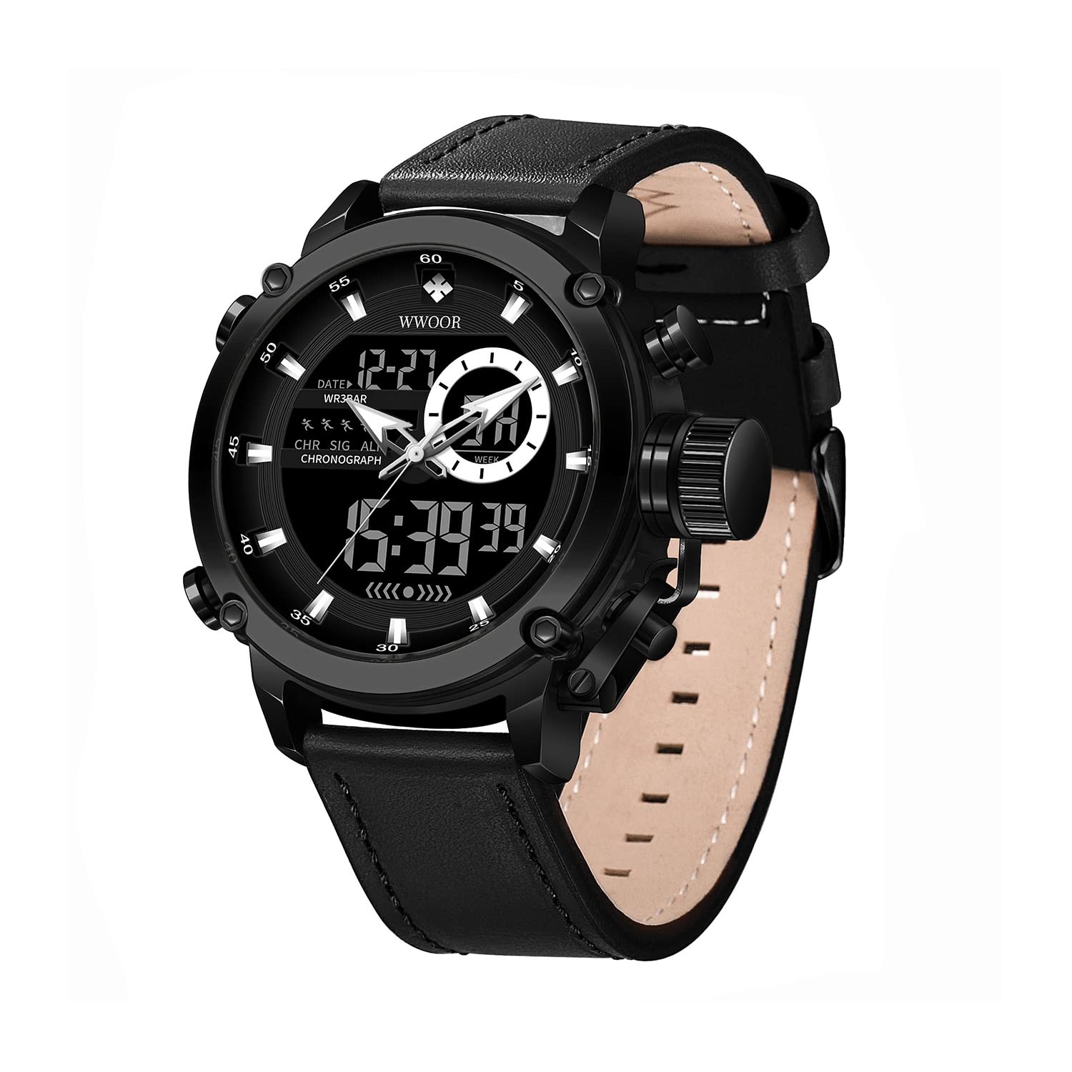 WWOOR Men's Watches Sports Outdoor Waterproof Military Watch Date Multi Function Tactics LED Watch for Men，Alarm Stopwatch