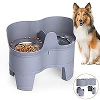 Elevated Dog Bowls, No Spill Water Bowls for Dogs, Adjustable Heights Raised Dog Bowl with 2 Stainless Steel Dog Food Bowls and Dog Water Bowls, Mess Proof Pet Feeder, Cats and Pets