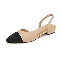 Womens Slingback Flats Two Tone Pumps Round Toe Flat Sandals Retro Splicing Office Shoes for Casual Work