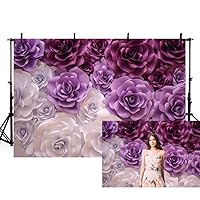 MEHOFOND 7x5ft Rose Flower Photography Backgrund Purple White Floral Girl Birthday Woman Portrait Backdrop for Wedding Bridal Shower Party Banner Cake Table Wallpaper Decoration Photo Studio