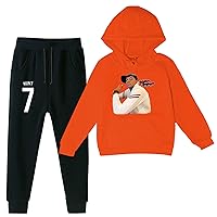 Novelty Mbappe Printed Fleece Pullover Hoodie+Pants Outfits-Winter Casual Hooded Tops Set for Daily Wear (2-14Y)