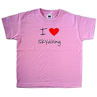 I Love Heart Skydiving Pink Kids T-Shirt