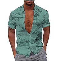 Men's Button Down Hawaiian Shirts, Short Sleeve Beach Aloha Shirt Summer Tropical Print T-Shirt Stylish Vacation Tee