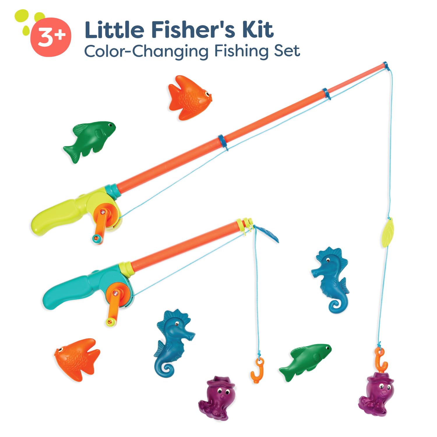 B. toys- Fishing Play Set For Kids – Magnetic Fishing Game – 2 Fishing Rods & 8 Sea Animals - Color-Changing Toys For Bath, Pool – 3 Years +