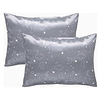 Toddler Silky Satin Pillowcase 2 Pack with Envelope Closure, Kids Travel Pillow Case Cover 20x13 Inches, Soft Pillow Case for Boys and Girls, Grey