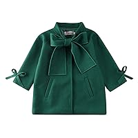 Toddler Girls Winter Long Sleeve Warm Woollen Coat Jacket Solid Color Bow Tie For Babys Clothes Girl Winter Coats