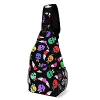 Funny Skulls and Winged Hearts Crossbody Bag Over Shoulder Sling Backpack Casual Cross Chest Side Pouch