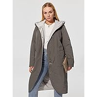 2022 Women's Plus Size Coats Fashion Plus Pocket Front Hooded Belted Winter Coat Work Leisure Fashion Comfortable Warm (Color : Dark Grey, Size : X-Large)