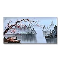 AIANHUA Traditional Chinese Shanshui Painting Handmade Black and White Landscape Canvas Wall Art Plum Blossom Artwork
