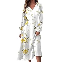 Women's Long Sleeve Floral Print Dress 2024 Spring Summer Midi Dress Evening Dress Cocktail Party Maxi Wedding Dresses
