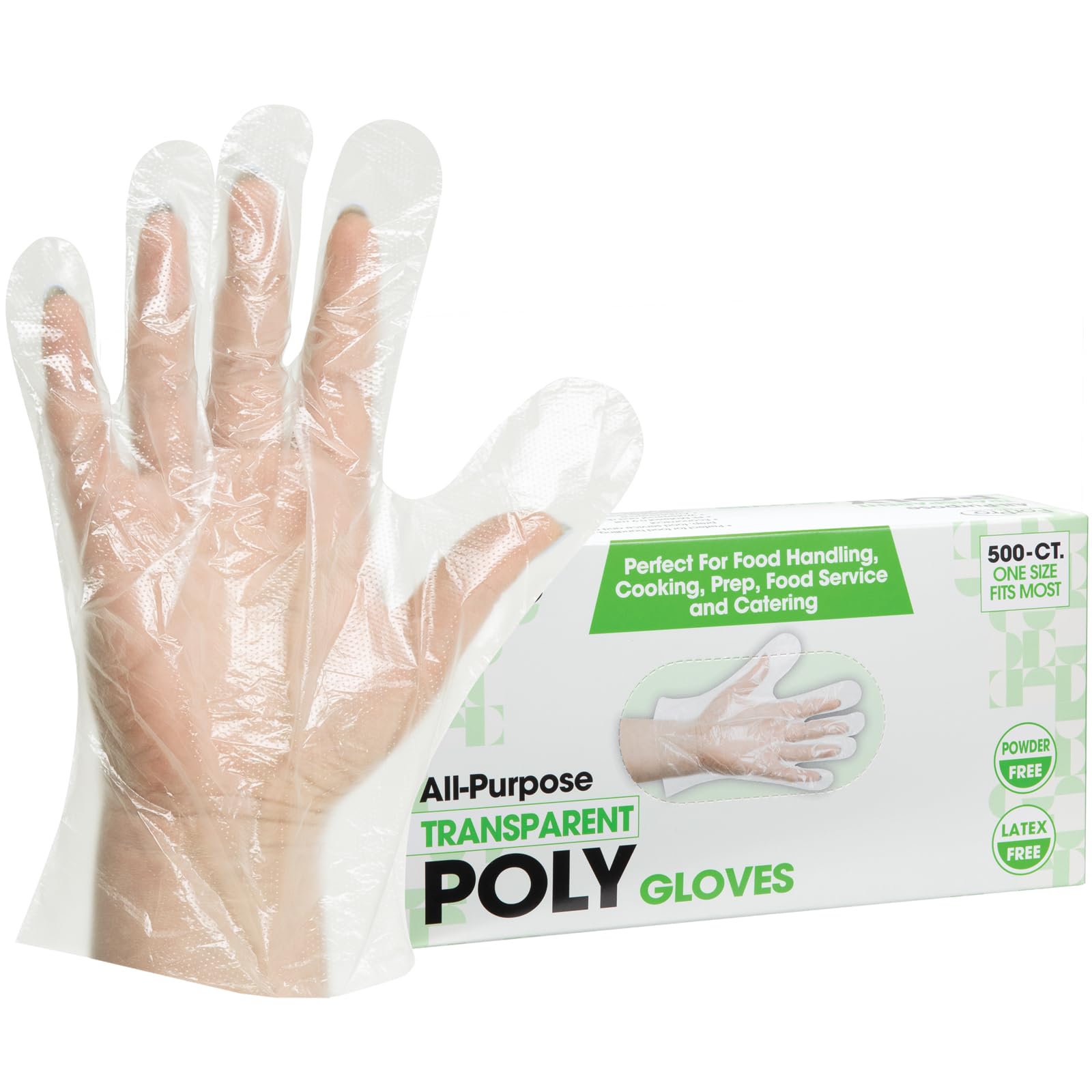 ForPro Disposable Poly Plastic Gloves, All-Purpose Food Safe Gloves for Cooking, Food Handling, Food Prep, Latex-Free, Non-Sterile, Clear, One Size, 500-Count