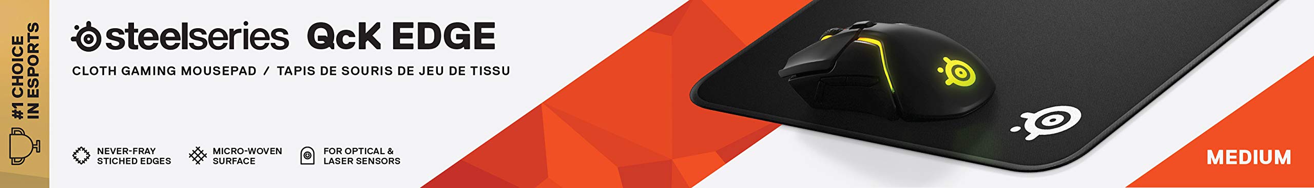 SteelSeries QcK Edge - Cloth Gaming Mouse Pad - stitched edge to prevent wear - optimized for gaming sensors - size M