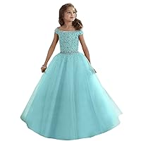 Big Girls'Gold Beaded Ball Gown Princess Pageant Gowns