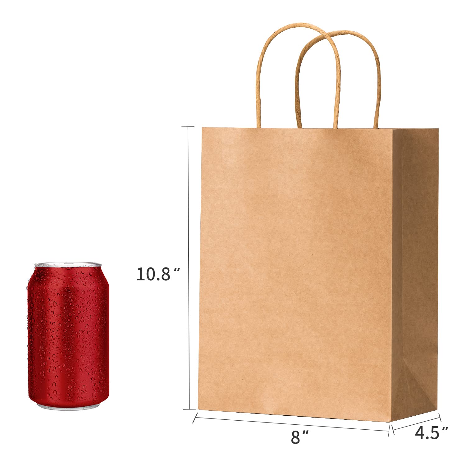 RACETOP Brown Paper Bags with Handles Bulk 100Pcs 8x4.5x10.8 Inch Gift Bags, Brown Kraft Paper Bags, Gift Bags Bulk, Retail Bags, Party Bags, Shopping Bags, Favor Bags