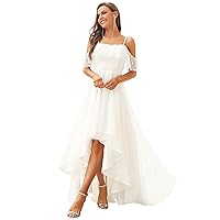Ever-Pretty Wedding Dress Women's A Line Off Shoulder High Low Spaghetti Straps Lace Bridal Dress 90340