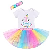 IBTOM CASTLE 1st/2nd/3rd Birthday Outfit for Baby Girls Bunting Fancy Princess Romper+Rainbow Tutu+Headband 3PCS Clothes Set
