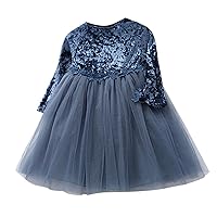 Kids Toddler Girls Long Sleeve Patchwork Solid Velutum Tulle Dress Princess Dress Outfits Dress Girl
