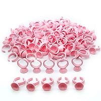 300PCS Pink Disposable Plastic Nail Art Tattoo Glue Rings Holder Eyelash Extension Rings Adhesive Pigment Holders Finger Hand Beauty Tools (Pink)