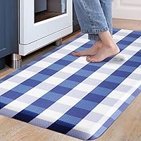 Carvapet Buffalo Plaid Kitchen Mat Cushioned Anti Fatigue Comfort Floor Mat Waterproof Non-Slip Kitchen Foam Rug Ergonomic Standing Mat for Home Kitchen Office Laundry, Navy Blue & White,17.3