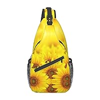 Sling Bag Yellow Sunflower Print Sling Backpack Crossbody Chest Bag Daypack For Hiking Travel