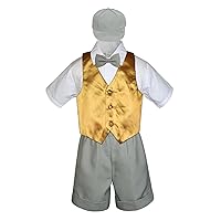 Baby Toddler Boy Formal Summer Event Suit Gray Shorts Shirt Hat Vest Set Sm-4T