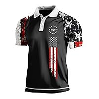 Patriotic American Flag Shirts for Men 1776 Independence Day 4th of July USA Short Sleeve Polo Shirt(S-3XL)