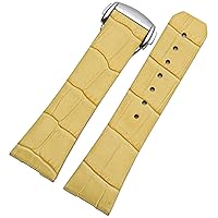 Genuine Leather Watch Strap for Omega Constellation Double Eagle Series Men Women 17mm 23mm Watchband (Color : Yellow, Size : 17mm Silver Clasp)