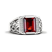 10K 14K 18K Gold 4 Carat Mens Gemstone Engagement Rings Emerald Cut Gemstone Rings for Men Large Promise Ring with 0.15cttw Side Moissanite