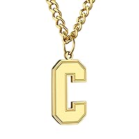 GoldChic Men Initial letter Necklace, Stainless Steel Large Initials Necklace for Sports Men Athletes, Alphabet Pendant with 4mm Cuban Chain