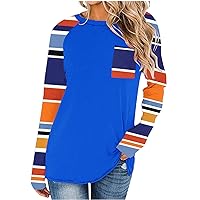 Raglan Sleeve Sweatshirt for Women Scoop Neck Color Block Blouse Top with Chest Pocket Loose Fit Resort Wear Sweatshirt