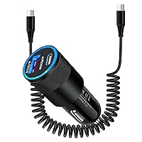 Type C Car Adapter 38W Dual Port Car Charger Fast Charging Andriod Charger USB C Car Charger Coiled Cable 3FT for Samsung Galaxy A54 A15 5G A25 A24 S24 S23 Ultra S22 S21 S20 Plus,Pixel 8 Pro 7a 7 6 5