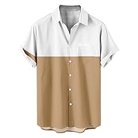 Mens Colorblock Bowling Shirts Casual Short Sleeve Button Down Shirts Hawaiian Summer Beach Shirt Regular Fit