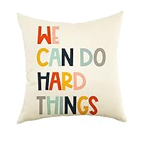 Ogiselestyle Farmhouse Pillow Covers with We Can Do Hard Things Quote 18 x 18 Inch Farmhouse Rustic Cushion Covers with Saying Family Room Décor
