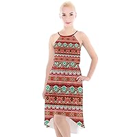 CowCow Womens Casual Dress Aztec Print Floral Flowers Summer Comfy High Low Halter Chiffon Dress