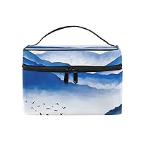 Cosmetic Bag Mountains And Birds Watercolor Women Makeup Case Travel Storage Organizer
